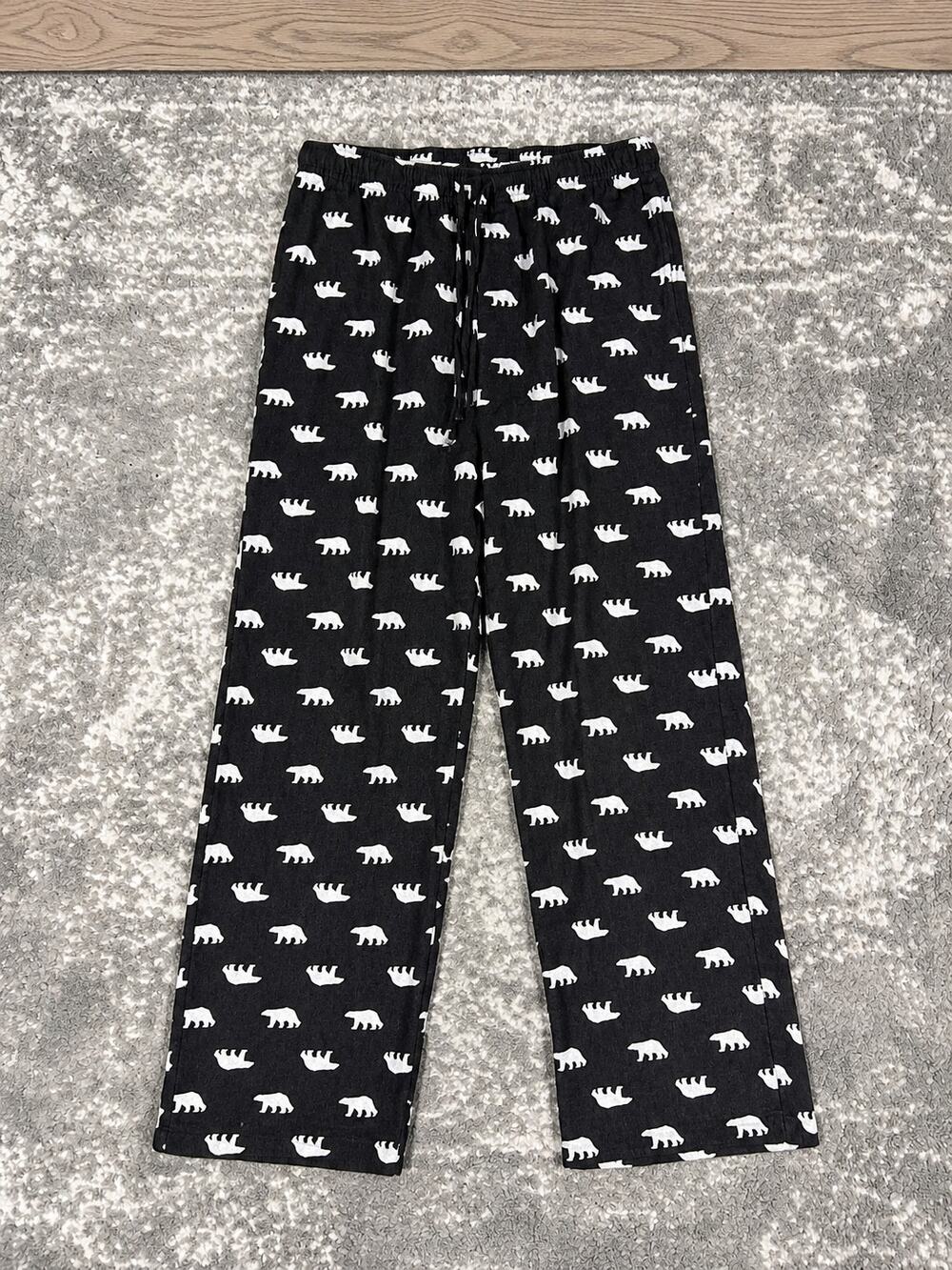 Black White Polar Bear Print Pajama Pants Cozy Sleepwear